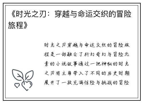 《时光之刃：穿越与命运交织的冒险旅程》