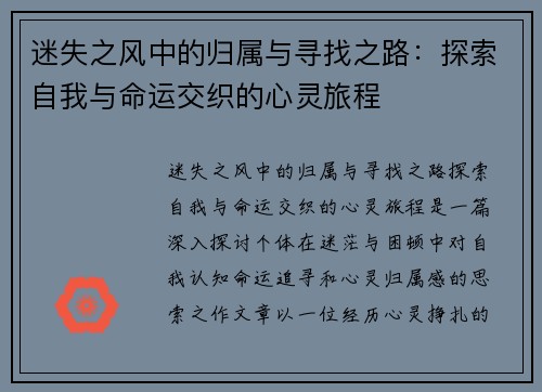 迷失之风中的归属与寻找之路：探索自我与命运交织的心灵旅程